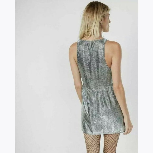 New EXPRESS Metallic Plunging Mini Dress sz S NWT - Picture 3 of 11
